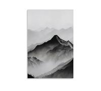 ZLLJXFZZ Poster con paesaggio delle montagne nella nebbia e nella nebbia con vista su una parete artistica da parete, decorazione moderna, poster artistico da appendere, 40 x 60 cm