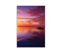 ZLLJXFZZ Poster con paesaggio di coppia in canoa con sole al tramonto e cielo viola, decorazione artistica da parete, decorazione moderna da appendere, 40 x 60 cm