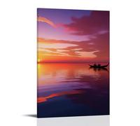 ZLLJXFZZ Poster con paesaggio di coppia in canoa con sole al tramonto e cielo viola, decorazione artistica da parete, decorazione moderna da appendere, 60 x 90 cm