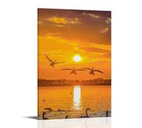 ZLLJXFZZ Poster con paesaggio di uccelli che volano al tramonto sull'acqua con lago e uccelli in parete, decorazione moderna da appendere, poster artistico da appendere, 60 x 90 cm