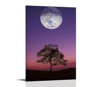 ZLLJXFZZ Poster con paesaggio di un grande albero su una collina con il tramonto del sole, decorazione artistica da parete, decorazione moderna da appendere, 50 x 75 cm