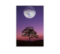 ZLLJXFZZ Poster con paesaggio di un grande albero su una collina con il tramonto del sole, decorazione artistica da parete, decorazione moderna da appendere, 50 x 75 cm