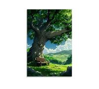 ZLLJXFZZ Poster con paesaggio di una panchina accanto all'albero con cielo nuvoloso, decorazione artistica da parete, decorazione moderna da appendere, 50 x 75 cm