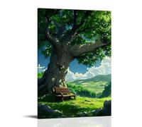 ZLLJXFZZ Poster con paesaggio di una panchina accanto all'albero con cielo nuvoloso, decorazione moderna da appendere, poster artistico da appendere, 60 x 90 cm