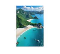 ZLLJXFZZ Poster con paesaggio di una spiaggia su due piccole isole vicine l'una all'altra, decorazione artistica da parete, decorazione moderna, poster artistico da appendere, 60 x 90 cm