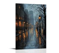 ZLLJXFZZ Poster con paesaggio "La strada della città al chiaro di luna" su una sera di pioggia buia, decorazione artistica da parete, decorazione moderna da appendere, 30 x 45 cm