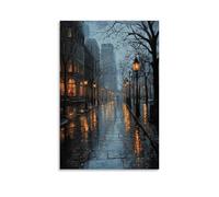 ZLLJXFZZ Poster con paesaggio "La strada della città al chiaro di luna" su una sera di pioggia scura, decorazione artistica da parete, decorazione moderna, poster artistico da appendere, 40 x 60 cm