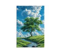 ZLLJXFZZ Poster con paesaggio per una terra fantasy con un fiume e un albero in un giorno nuvoloso, decorazione artistica da parete, decorazione moderna da appendere, 60 x 90 cm