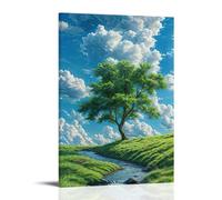ZLLJXFZZ Poster con paesaggio per una terra fantasy con un fiume e un albero in una giornata nuvolosa, decorazione artistica da parete moderna da appendere, 50 x 75 cm