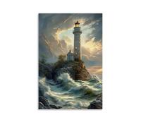 ZLLJXFZZ Poster con paesaggio raffigurante un faro su un bordo roccioso sull'oceano, decorazione artistica da parete, decorazione moderna, poster artistico da appendere, 40 x 60 cm