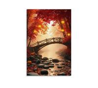 ZLLJXFZZ Poster con paesaggio raffigurante un ponte su un torrente nebbioso in una foresta asiatica, decorazione artistica da parete moderna, poster artistico da appendere, 20 x 30 cm