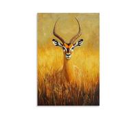ZLLJXFZZ Poster con pittura a olio con immagine di animali Impala, pascoli dorati, decorazione moderna da appendere, 30 x 45 cm