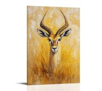 ZLLJXFZZ Poster con pittura a olio con immagine di animali Impala, pascoli dorati, decorazione moderna da appendere, poster artistico da appendere, 40 x 60 cm