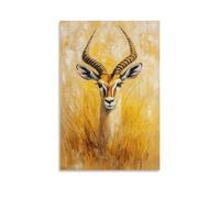 ZLLJXFZZ Poster con pittura a olio con immagine di animali Impala, pascoli dorati, decorazione moderna da appendere, 30 x 45 cm