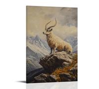 ZLLJXFZZ Poster con pittura a olio con immagine di animali Markhor, picco di montagna, decorazione moderna da appendere, 30 x 45 cm
