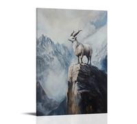 ZLLJXFZZ Poster con pittura a olio con immagine di animali Markhor, picco di montagna, decorazione moderna da appendere, 30 x 45 cm