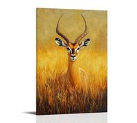 ZLLJXFZZ Poster con pittura a olio con immagine di Impala con pascoli dorati, decorazione moderna da appendere, 50 x 75 cm