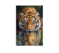 ZLLJXFZZ Poster con pittura a olio, tigre del Bengala, pozza d'acqua, decorazione moderna da appendere, 30 x 45 cm