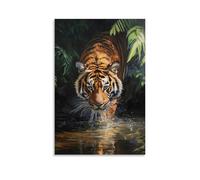 ZLLJXFZZ Poster con pittura a olio, tigre del Bengala, pozza d'acqua, decorazione moderna da appendere, poster artistico da appendere, 60 x 90 cm