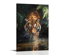 ZLLJXFZZ Poster con pittura a olio, tigre del Bengala, pozza d'acqua, decorazione moderna da appendere, poster artistico da appendere, 20 x 30 cm