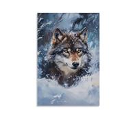 ZLLJXFZZ Poster con pittura ad olio con animale, lupo perduto in inverno tempesta, decorazione artistica da parete, decorazione moderna, poster artistico da appendere, 50 x 75 cm