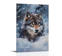 ZLLJXFZZ Poster con pittura ad olio con animale, lupo perduto in inverno tempesta, decorazione artistica da parete, decorazione moderna, poster artistico da appendere, 50 x 75 cm