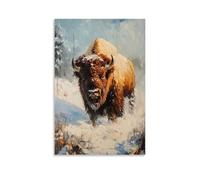 ZLLJXFZZ Poster con pittura ad olio con animali, bisonte nella frontiera americana, arte da parete, decorazione moderna, poster artistico da appendere, 50 x 75 cm