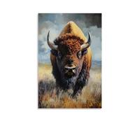 ZLLJXFZZ Poster con pittura ad olio con animali, bisonte nella frontiera americana, arte da parete, decorazione moderna, poster artistico da appendere, 50 x 75 cm