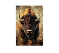 ZLLJXFZZ Poster con pittura ad olio con animali, bisonte nella frontiera americana, arte da parete, decorazione moderna, poster artistico da appendere, 50 x 75 cm