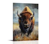ZLLJXFZZ Poster con pittura ad olio con animali, bisonte nella frontiera americana, arte da parete, decorazione moderna, poster artistico da appendere, 50 x 75 cm