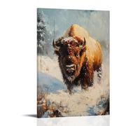 ZLLJXFZZ Poster con pittura ad olio con animali, bisonte nella frontiera americana, arte da parete, decorazione moderna, poster artistico da appendere, 50 x 75 cm