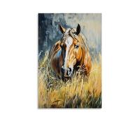 ZLLJXFZZ Poster con pittura ad olio con animali, cavallo regale nel prato tempestoso, decorazione artistica da parete, decorazione moderna, poster artistico da appendere, 20 x 30 cm