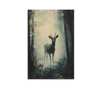 ZLLJXFZZ Poster con pittura ad olio con animali e cervi nella nebbia simbolista, decorazione moderna da appendere, 30 x 45 cm