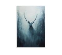 ZLLJXFZZ Poster con pittura ad olio con animali e cervi nella nebbia simbolista, decorazione moderna da appendere, 30 x 45 cm