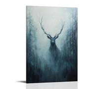 ZLLJXFZZ Poster con pittura ad olio con animali e cervi nella nebbia simbolista, decorazione moderna da appendere, 30 x 45 cm