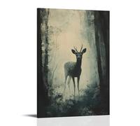 ZLLJXFZZ Poster con pittura ad olio con animali e cervi nella nebbia simbolista, decorazione moderna da appendere, 30 x 45 cm