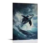 ZLLJXFZZ Poster con pittura ad olio con animali in tempesta e orca che violano l'oceano, decorazione artistica da parete, decorazione moderna, poster artistico da appendere, 60 x 90 cm