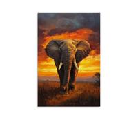 ZLLJXFZZ Poster con pittura ad olio con animali saggi e vecchi elefanti al tramonto, decorazione artistica da parete, decorazione moderna, poster artistico da appendere, 50 x 75 cm