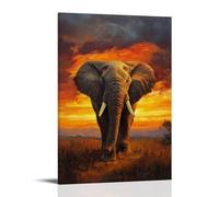ZLLJXFZZ Poster con pittura ad olio con animali saggi e vecchi elefanti al tramonto, decorazione artistica da parete, decorazione moderna, poster artistico da appendere, 50 x 75 cm
