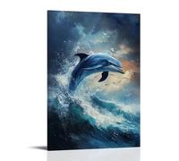 ZLLJXFZZ Poster con pittura ad olio con delfini in tempesta, decorazione artistica da parete, decorazione moderna da appendere, 30 x 45 cm
