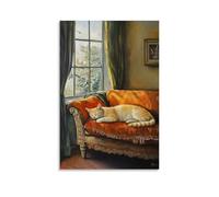 ZLLJXFZZ Poster con pittura ad olio con gatto che sogna in Vermeer, decorazione artistica da parete per interni, decorazione moderna, poster artistico da appendere, 60 x 90 cm