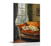 ZLLJXFZZ Poster con pittura ad olio con gatto che sogna in Vermeer, decorazione artistica da parete per interni, decorazione moderna, poster artistico da appendere, 30 x 45 cm
