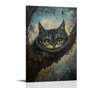 ZLLJXFZZ Poster con pittura ad olio con gatto del Cheshire nel sogno surrealista, decorazione artistica da parete, decorazione moderna, poster artistico da appendere, 60 x 90 cm