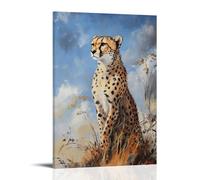 ZLLJXFZZ Poster con pittura ad olio con ghepardo sulla savana, decorazione artistica da parete, decorazione moderna, poster artistico da appendere, 50 x 75 cm