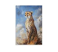 ZLLJXFZZ Poster con pittura ad olio con ghepardo sulla savana, decorazione moderna da appendere, poster artistico da appendere, 20 x 30 cm