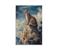 ZLLJXFZZ Poster con pittura ad olio con motivo di lince sulla scogliera, decorazione moderna da appendere, 30 x 45 cm
