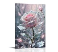 ZLLJXFZZ Poster con una rosa rosa che sboccia con il vento che soffia i suoi petali, decorazione artistica da parete moderna da appendere, poster artistico da appendere, 40 x 60 cm