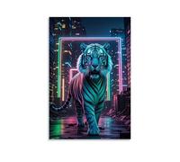 ZLLJXFZZ Poster da parete a tema cyberpunk, tigre al neon, decorazione moderna da appendere, 30 x 45 cm