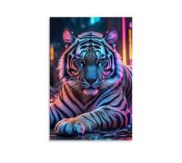 ZLLJXFZZ Poster da parete a tema cyberpunk, tigre al neon, decorazione moderna da appendere, 60 x 90 cm