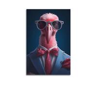 ZLLJXFZZ Poster da parete con animali con la testa e gli occhi di un uccello maschio che indossa occhiali da sole, decorazione artistica da parete, poster artistico da appendere, 20 x 30 cm